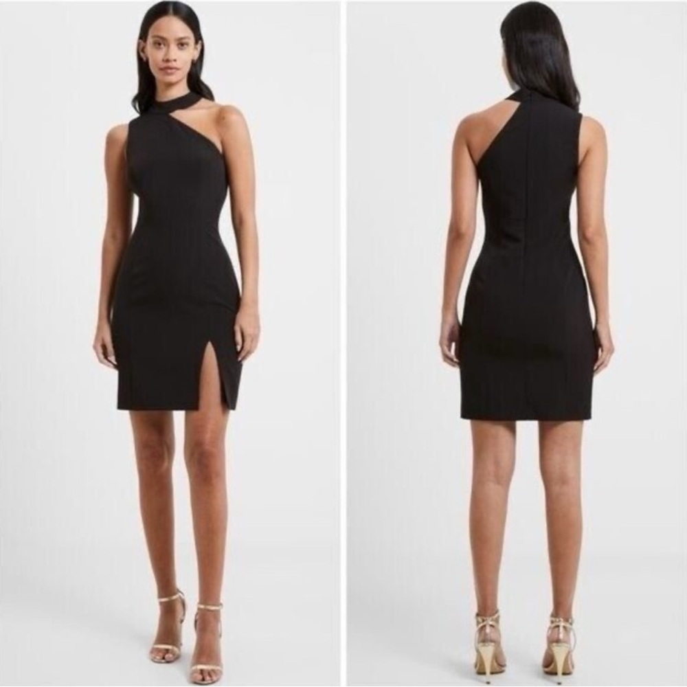 French Connection Echo Dress Sleeveless One-Shoulder Mini Sheath Crepe Black